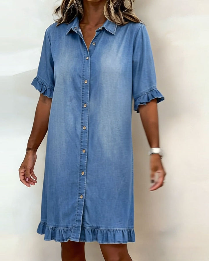 Lolaphyne | Robe en Denim Confortable avec Fronces Flatterantes