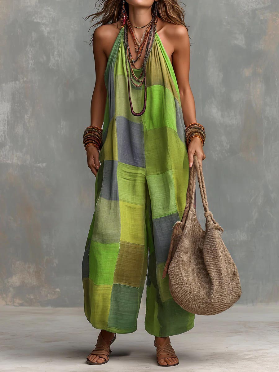 Izzorae | Combinaison ample en coton et lin, style patchwork