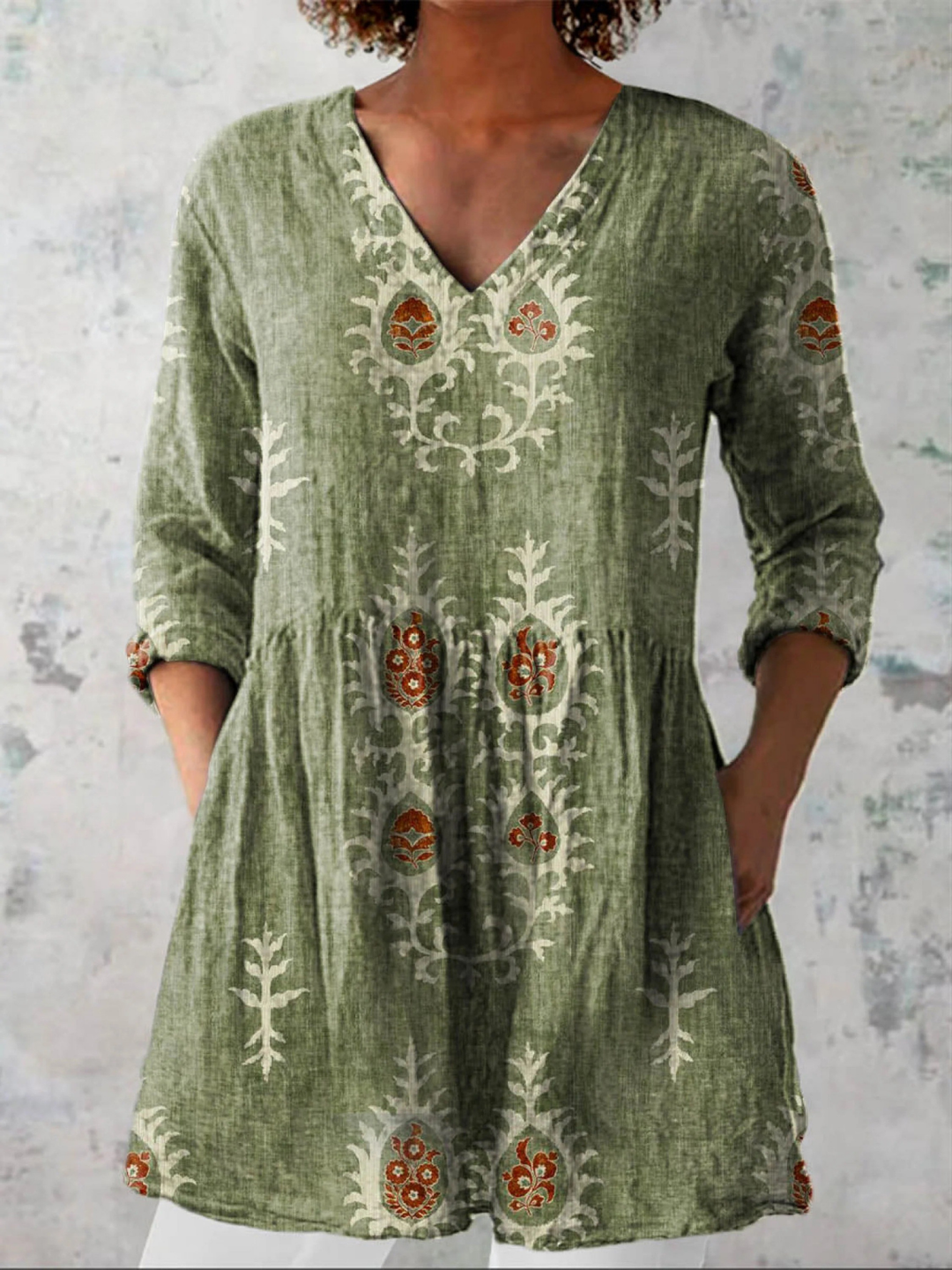 Maeve | Chemise Col V Longue Vintage