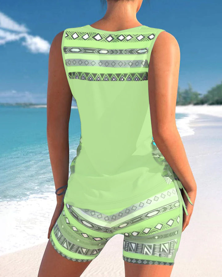 Tankinis avec motif géométrique et décolleté en V