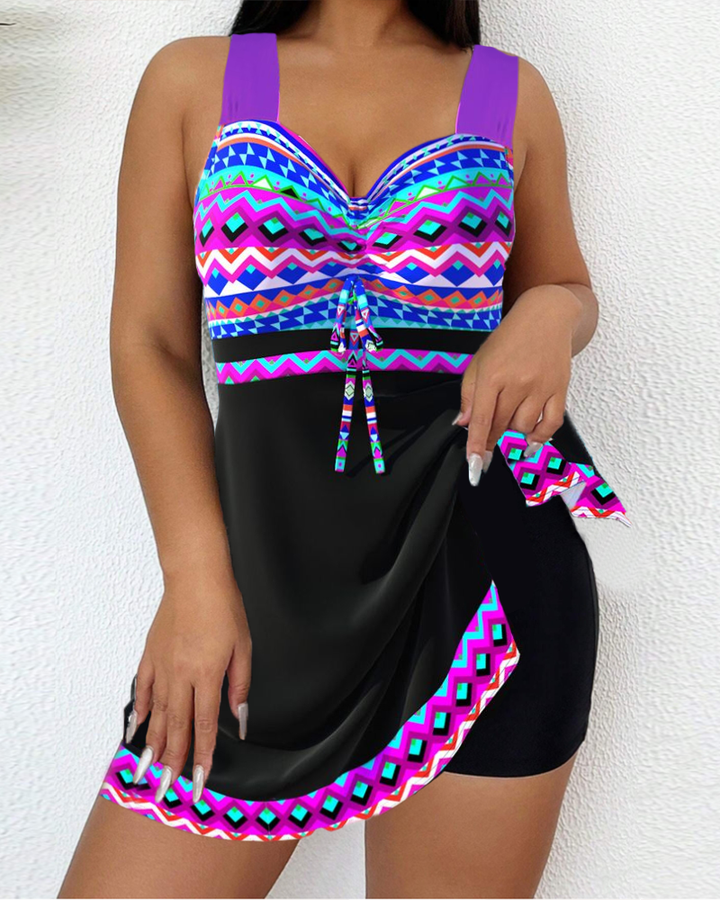 Maillot de bain avec cordon de serrage et motif rayé