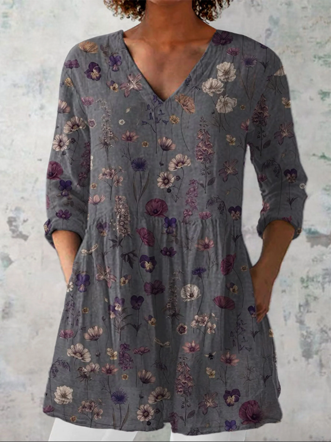Kassidy | Chemise Col V Longue Vintage