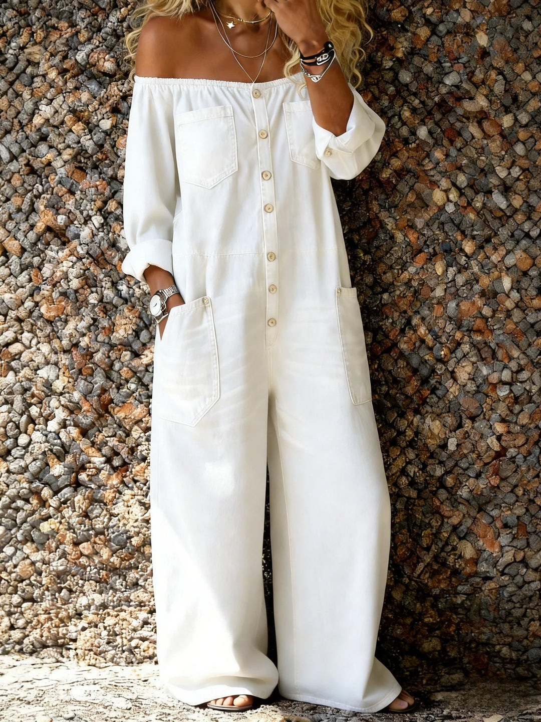 Noa | Salopette en Jean avec Décolleté Off-Shoulder