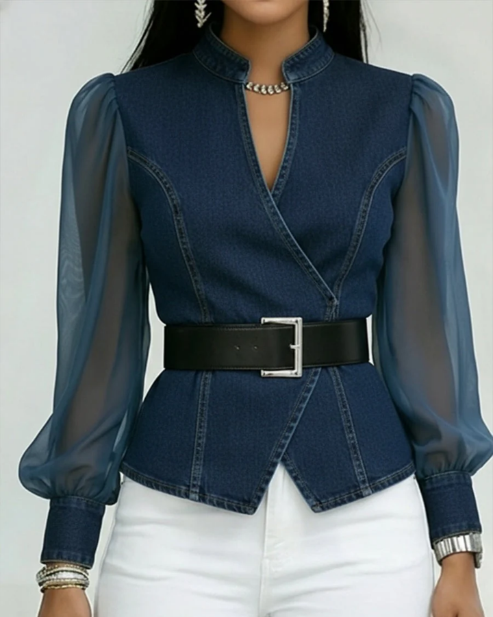 Vessa™ | Haut en denim avec manches en chiffon