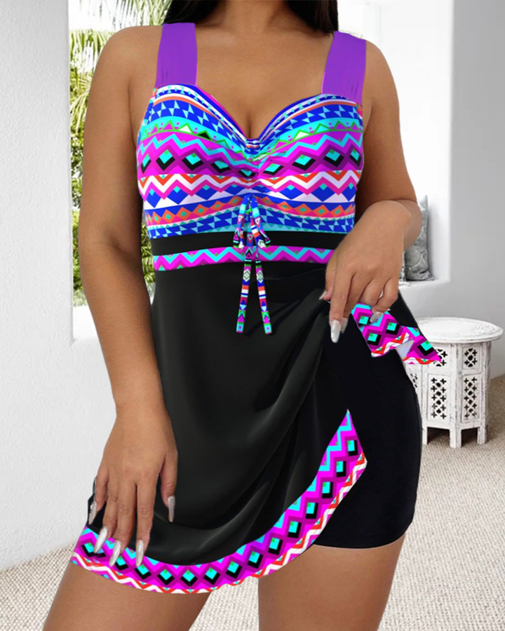 Maillot de bain avec cordon de serrage et motif rayé