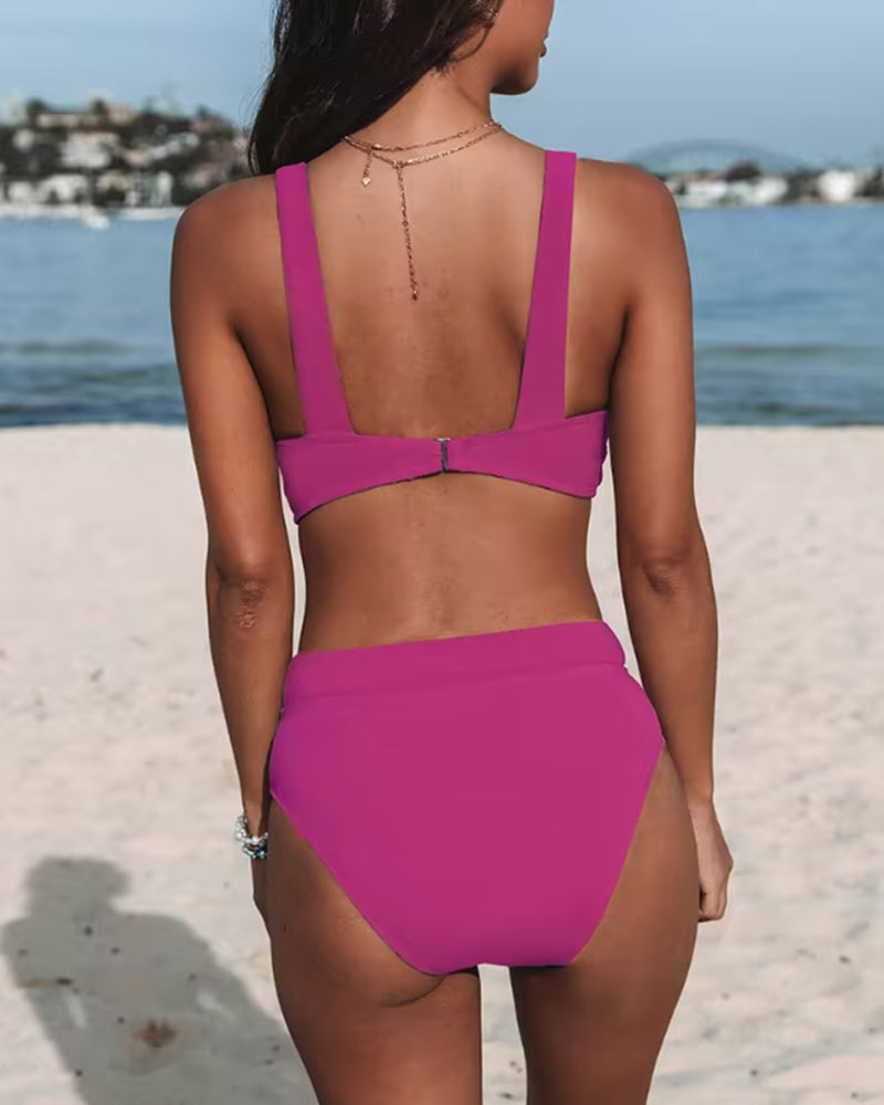 Bikini uni à taille haute