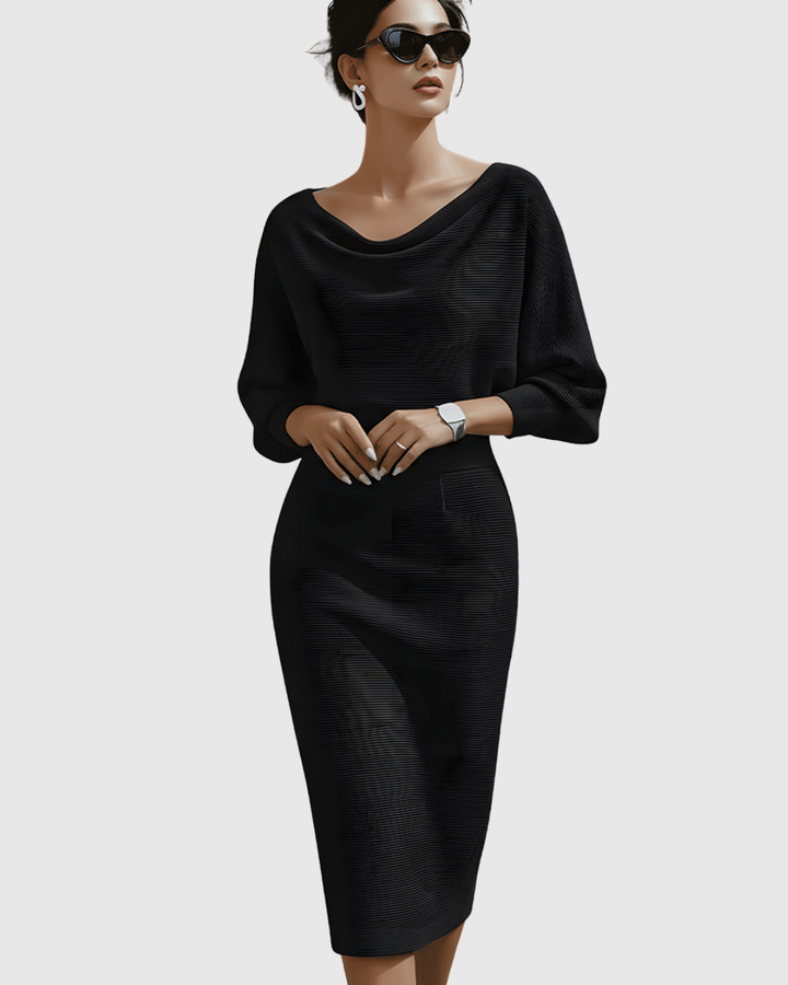 Ismeria | Robe Midi Drapée à Manches Chauve-Souris Blanche