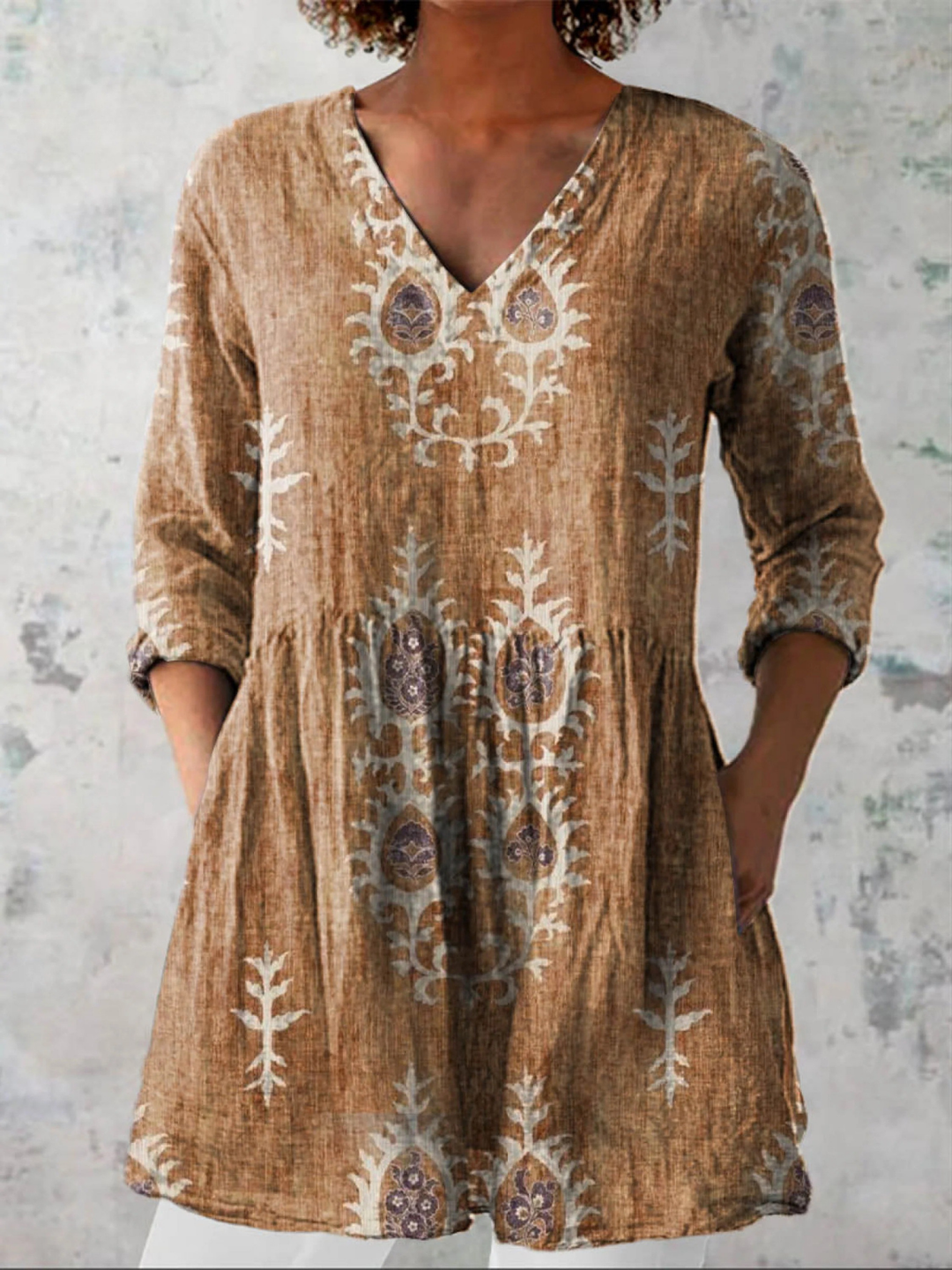 Maeve | Chemise Col V Longue Vintage