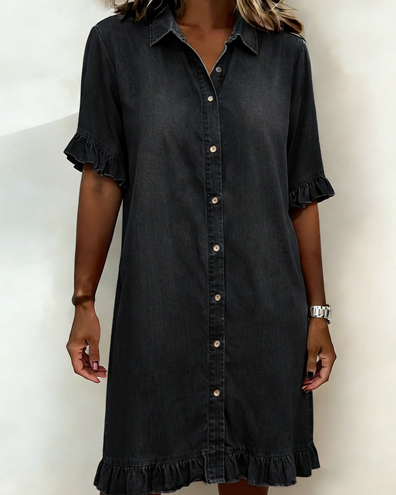Lolaphyne | Robe en Denim Confortable avec Fronces Flatterantes