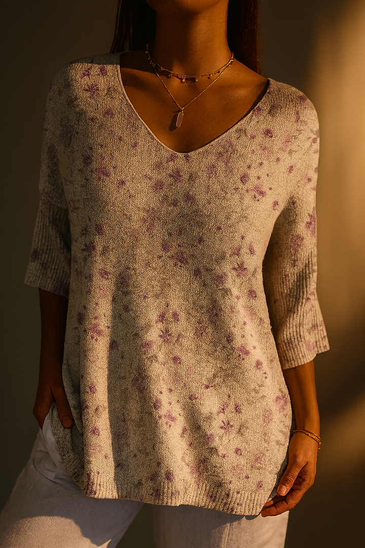 Pull Vintage à Motif Floral pour Femmes