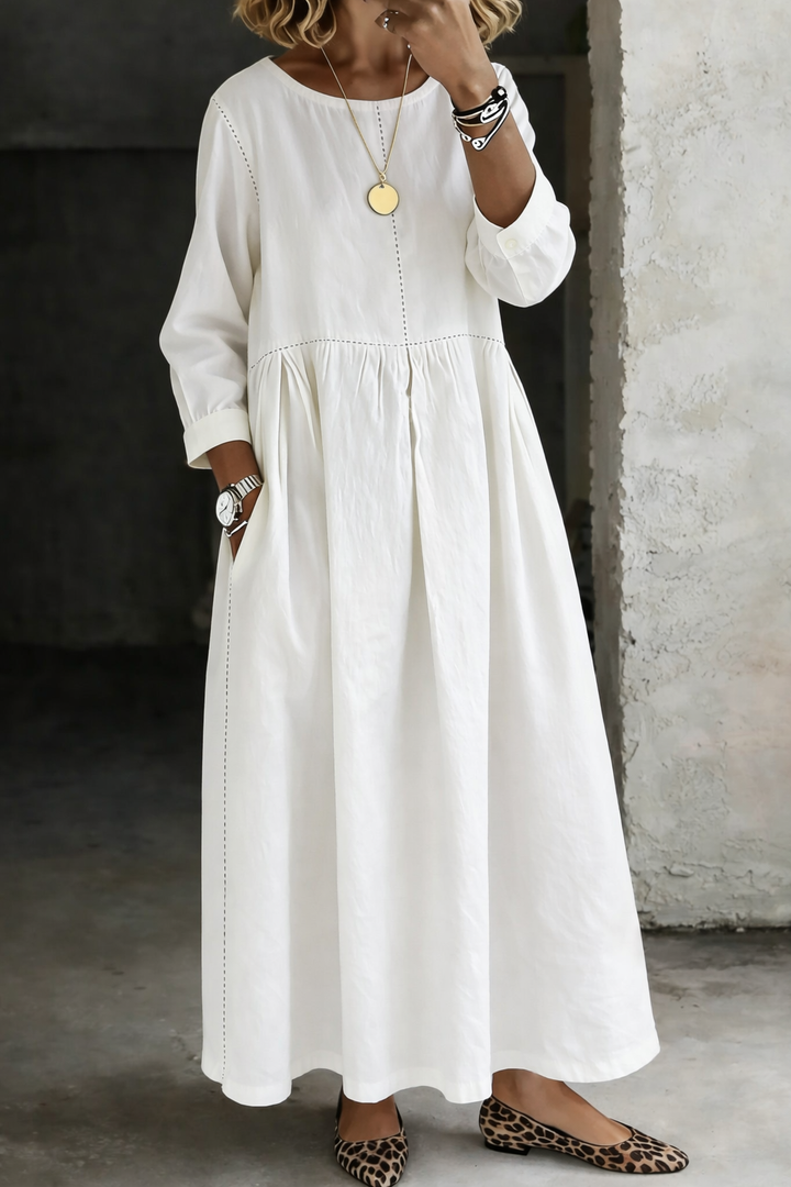 Melissa | Robe en Jean à Col Rond et Manches Longues