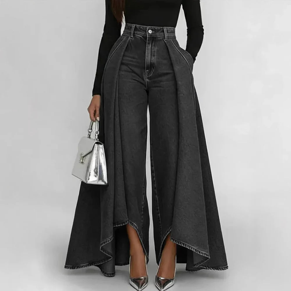 Margaret | Pantalon en denim large à taille haute et asymétrique