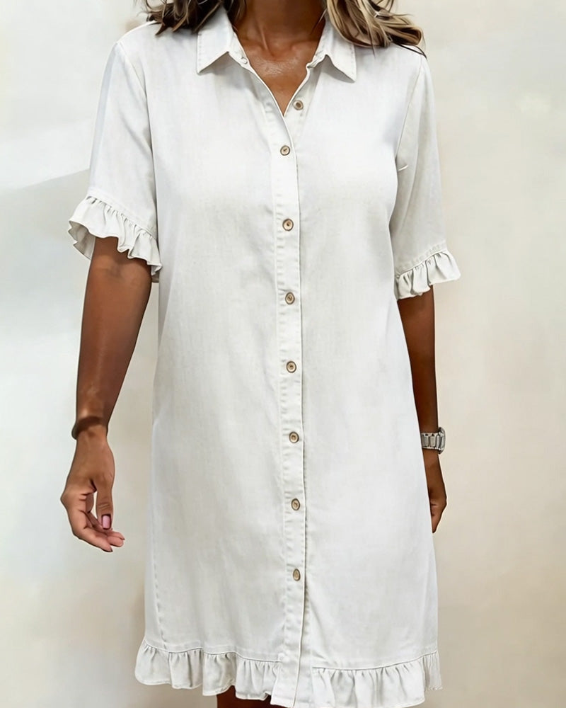 Lolaphyne | Robe en Denim Confortable avec Fronces Flatterantes