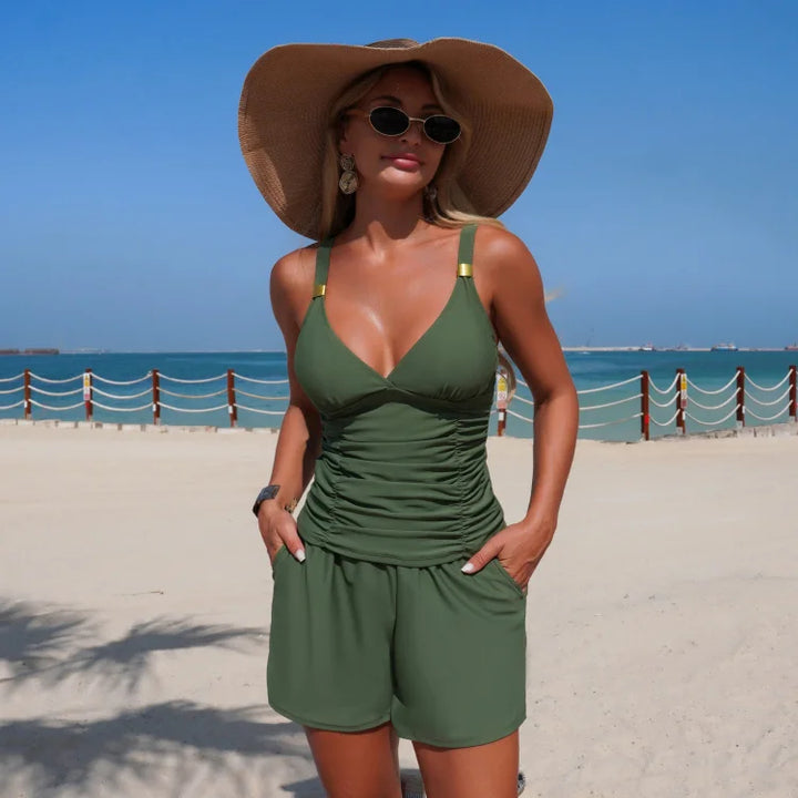 Harper | Ensemble de tankini froncé avec poches