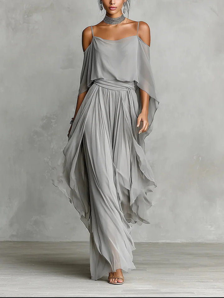 Isabella | Ensemble gris complet avec top à bretelles et pantalon léger