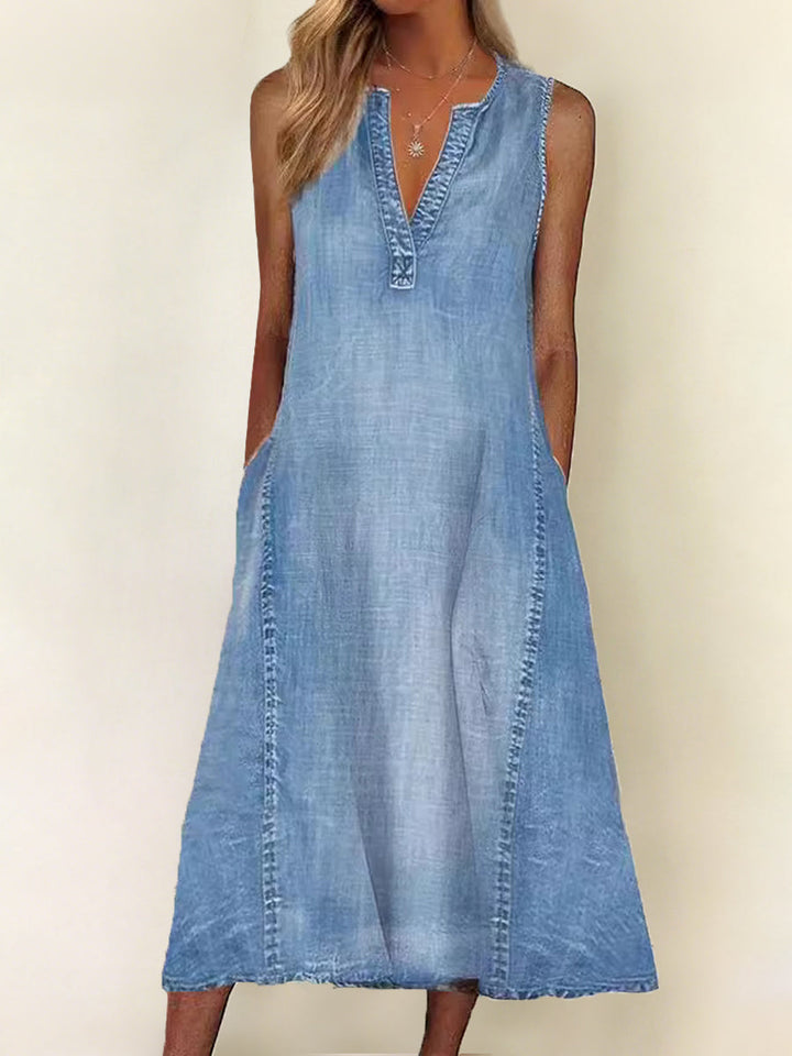 Jennifer | Robe en Jean Sans Manches à Col V