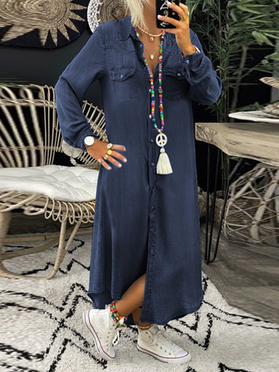 Helen | Robe Chemise en Jean Longue Élégante Décontractée