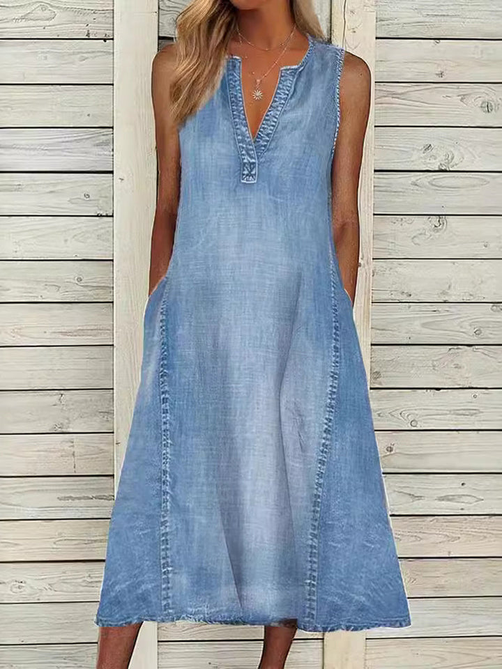 Jennifer | Robe en Jean Sans Manches à Col V